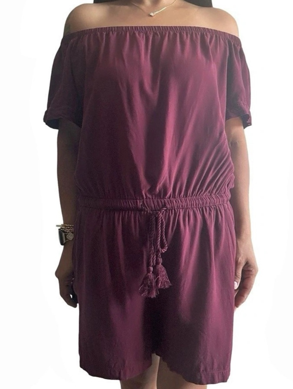 LOFT Off-Shoulder Romper in Burgundy Size Large